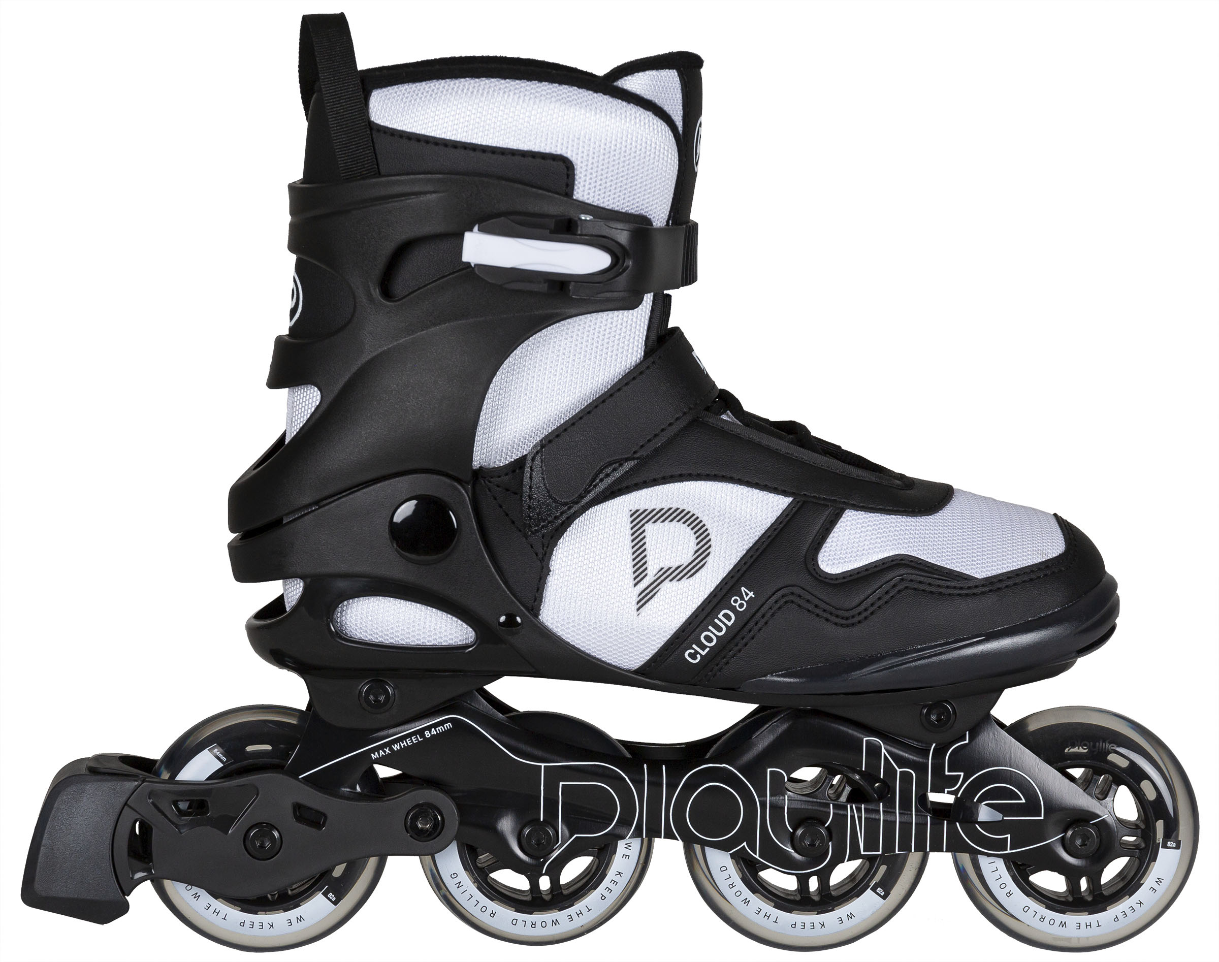 Inlineskates PLAYLIFE "Cloud Black/White 84" Gr. 42, schwarz-weiß (schwarz, weiß), Inlineskates_Rollschuhe, Kinder, 42 (bis 100 kg), Kunstfaser, Lederimitat