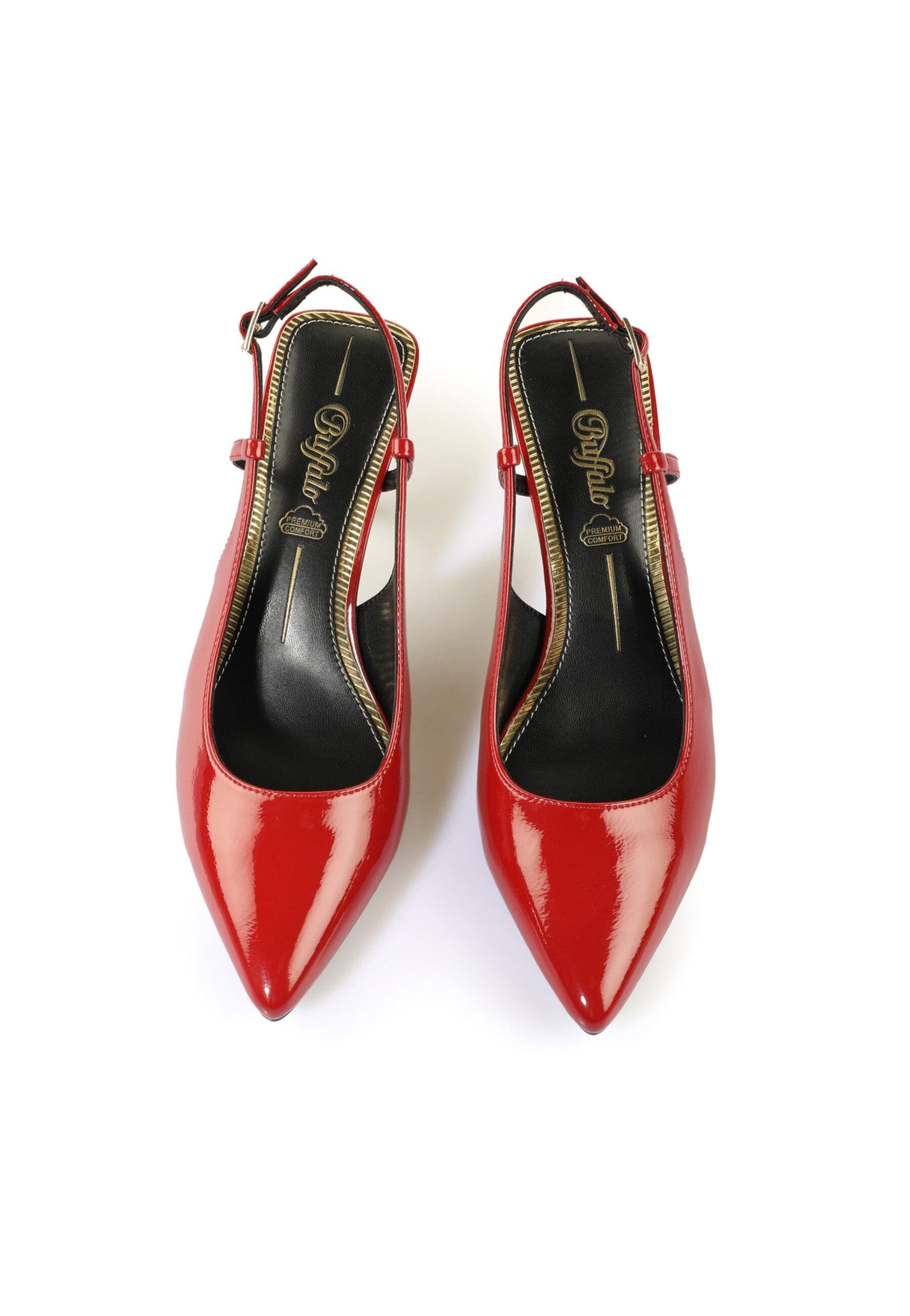 High-Heel-Pumps BUFFALO "Buffalo Sling Back- Vegan Patent", Damen, Gr. 42, rot, Kunstfaser, unifarben, Schuhe
