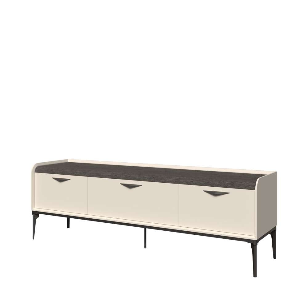 Lowboard INOSIGN "Sofy TV-Lowboard, TV-Kommode, TV-Schrank, TV-Unterschrank, TV-Möbel", pepper weiß, eiche melinga grau, B:197cm H:66cm T:50cm, MDF, Spanplatte, Sideboards, UV lackiert, Soft Close Funktion, Metallgestell in Anthrazit Dekor