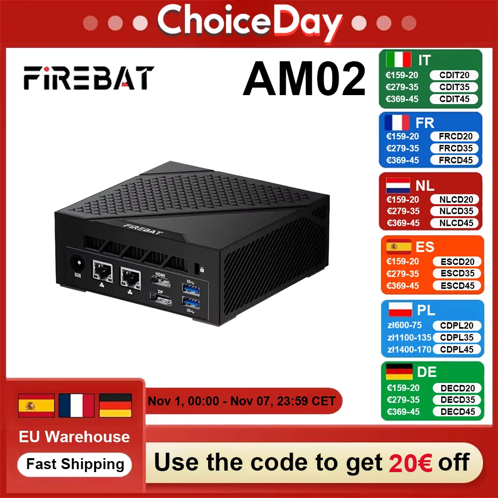 FIREBAT Mini PC AM02 DDR5 16GB RAM 512GB SSD AMD Ryzen 5 6600H Wi-Fi 6 BT5.2 ordinateur de bureau Portable MINI-PC ordinateur de jeu 4K @ 60hz