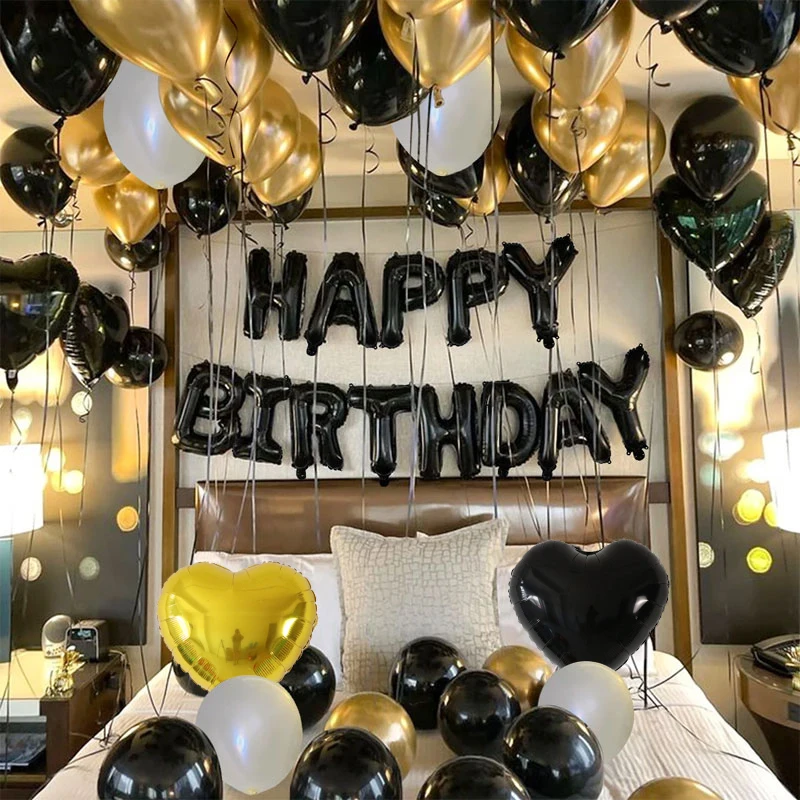 1Set Schwarz und Gold Geburtstag Brief Ballon Set Liebe Herz Ballons Alles Gute Zum Geburtstag Party Szene Dekorationen Baby Dusche kinder Spielzeug Image