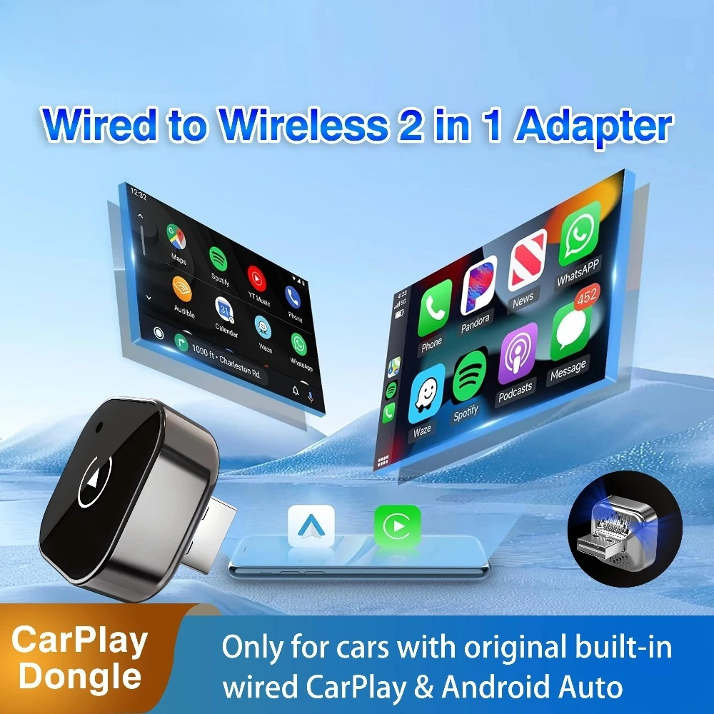 Neuer 2-in-1 kabelloser CarPlay-Adapter und Android Auto Wireless-Adapter, 5 GHz WiFi Typ-C/USB Plug Play CarPlay Wireless Image