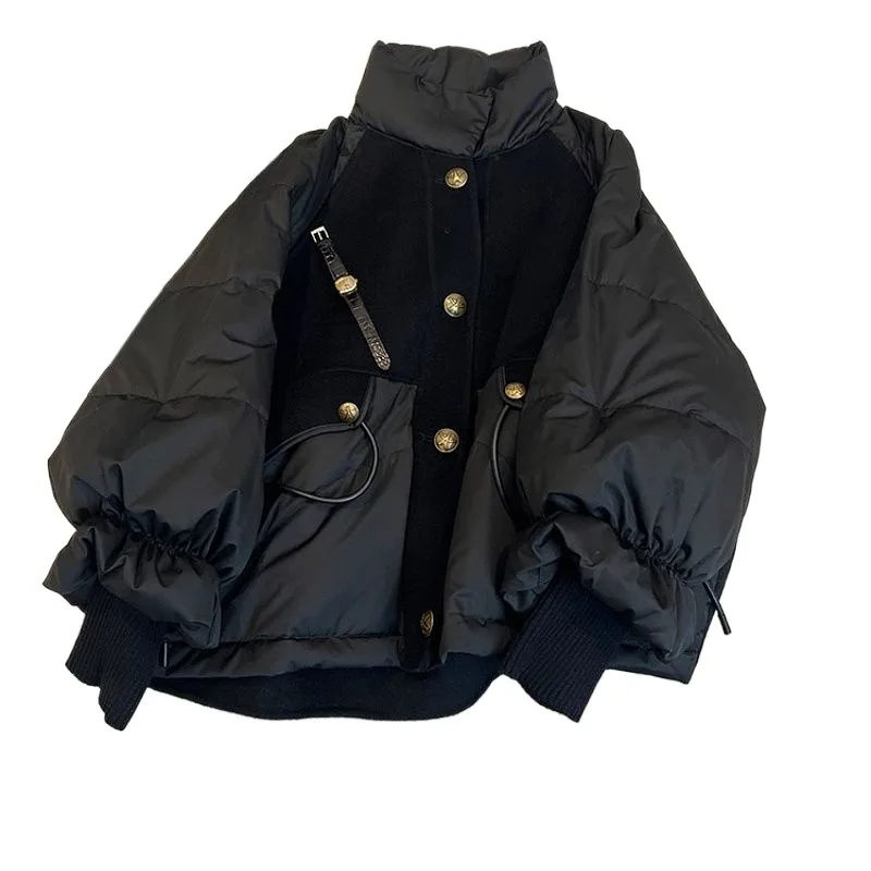 Vêtements pour femmes noir épaissi épissage noir or vers le bas coton vêtements femmes hiver mince Version avancée beau manteau