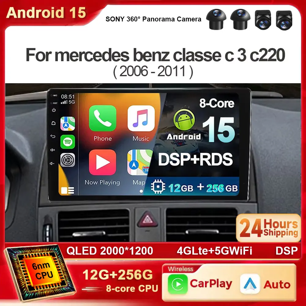 Android 15 Carplay Auto Für Mercedes Benz C Klasse 3 W204 S204 2006 2007 2008 2009-2011 multimedia Stereo Player GPS 4G + WIFI 36 Image