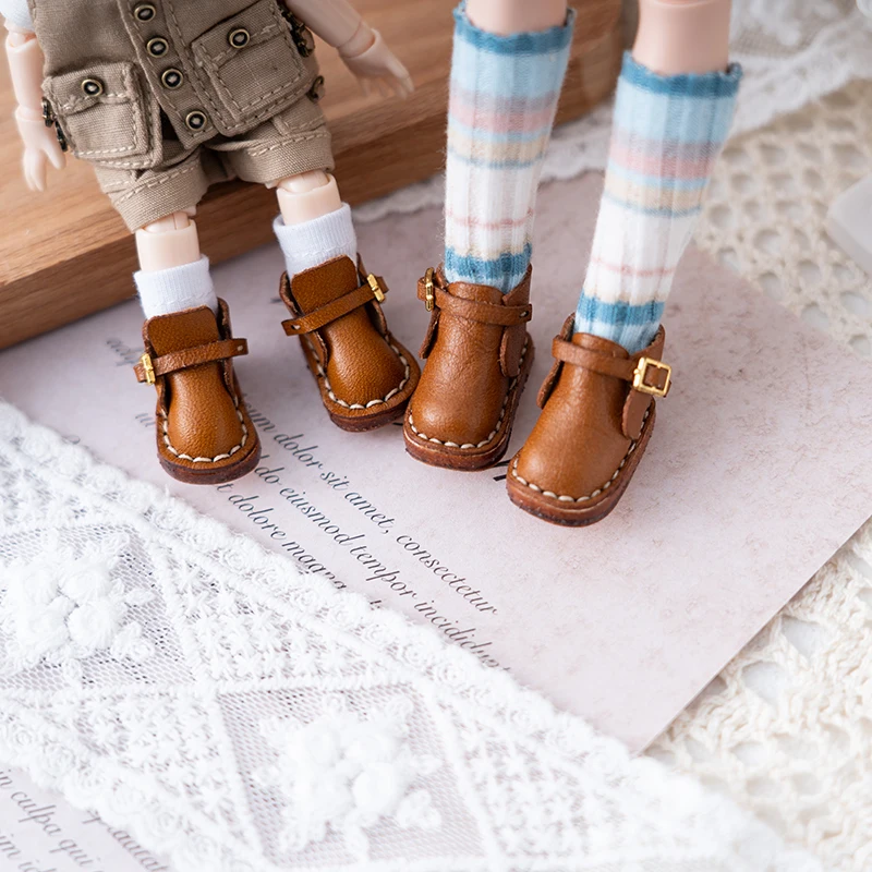 Blythe Puppenschuhe Tag Knopfleiste Stiefel ob22 ob24 handgemachte Rindslederschuhe kleiner Stoff UFDOLL Minikörper 2,8 * 1,8 Größe Puppenschuhe
