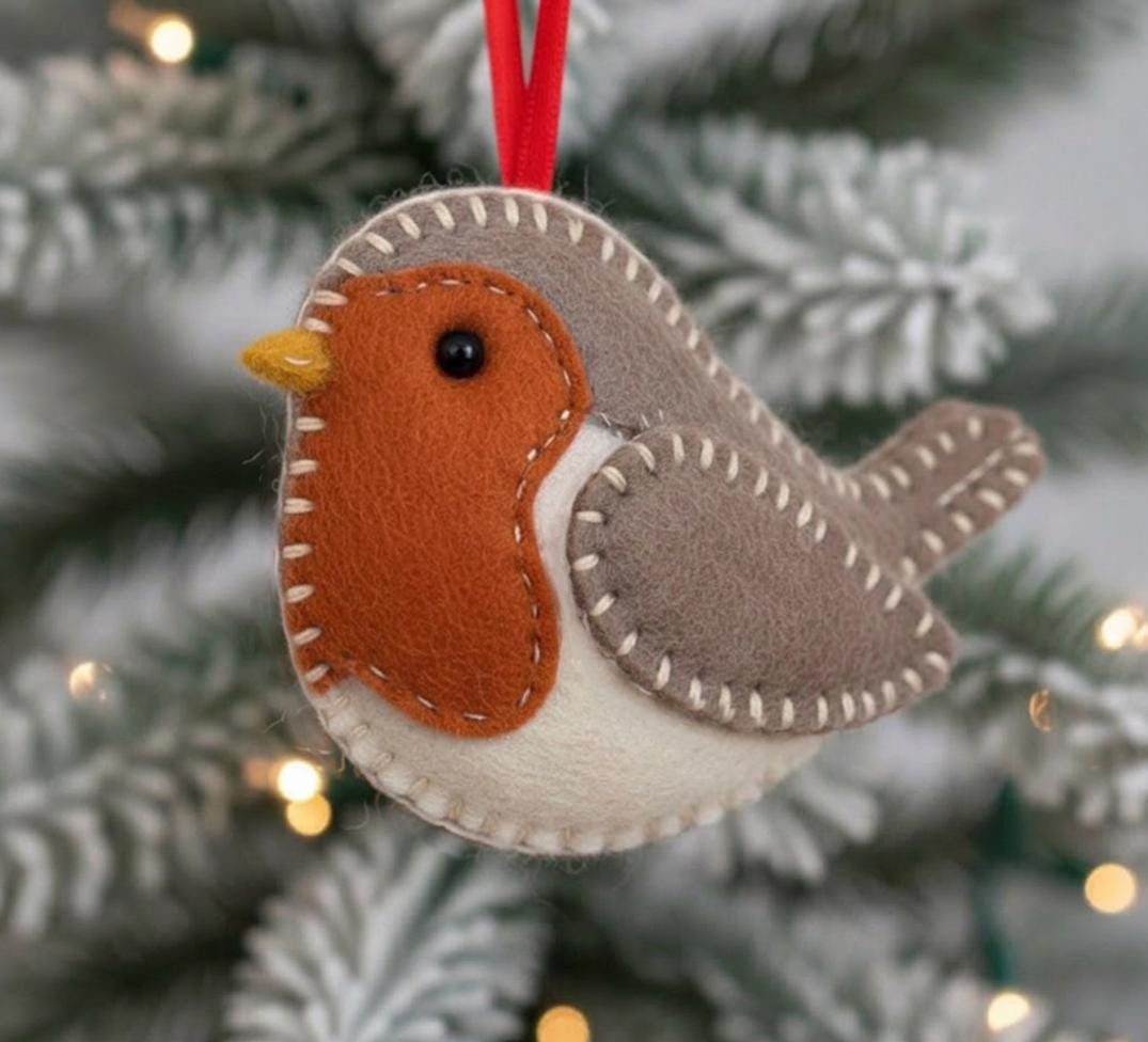 Modello di cucito per principianti Robin, SVG, PDF, modello di ornamento in feltro, albero, peluche, modello di cucito in feltro, modello, regalo fai
