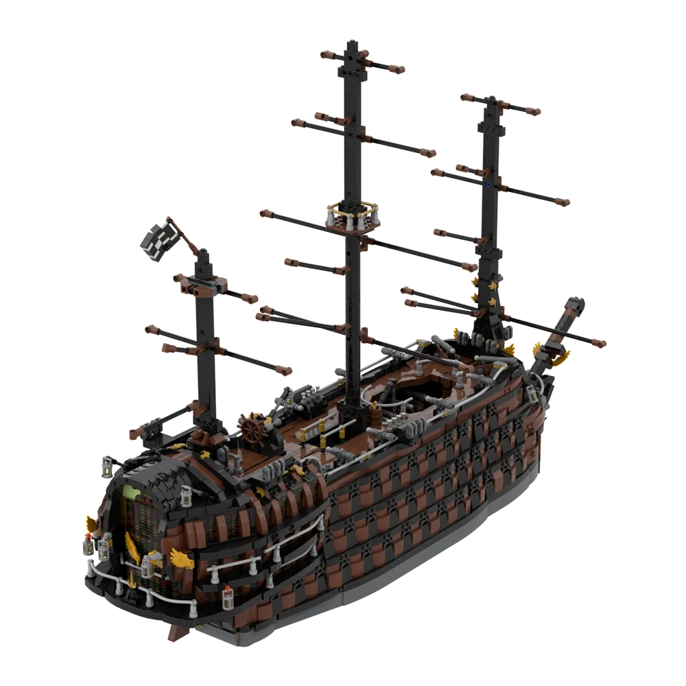 Gobricks Braunes Piratenschiff Ziegel Rache Kriegsschiff Segelboot Schiff Boot Bausteine Set Kreatives Lernspielzeug Geschenke für Erwachsene Image