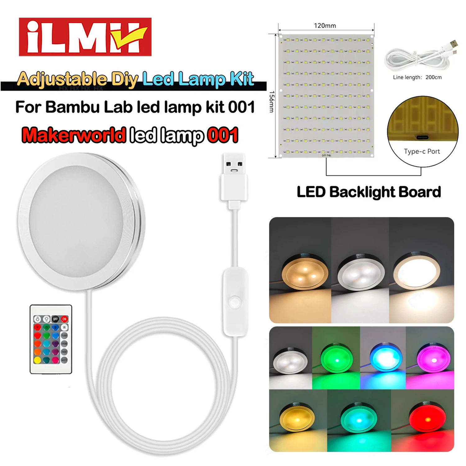 Pour Bambu laboratoire Kit de lampe à LED Kit de lumière réglable pièces de lumière LED matériel bricolage modèle blanc/froid/lumière chaude sans coque de lampe 001