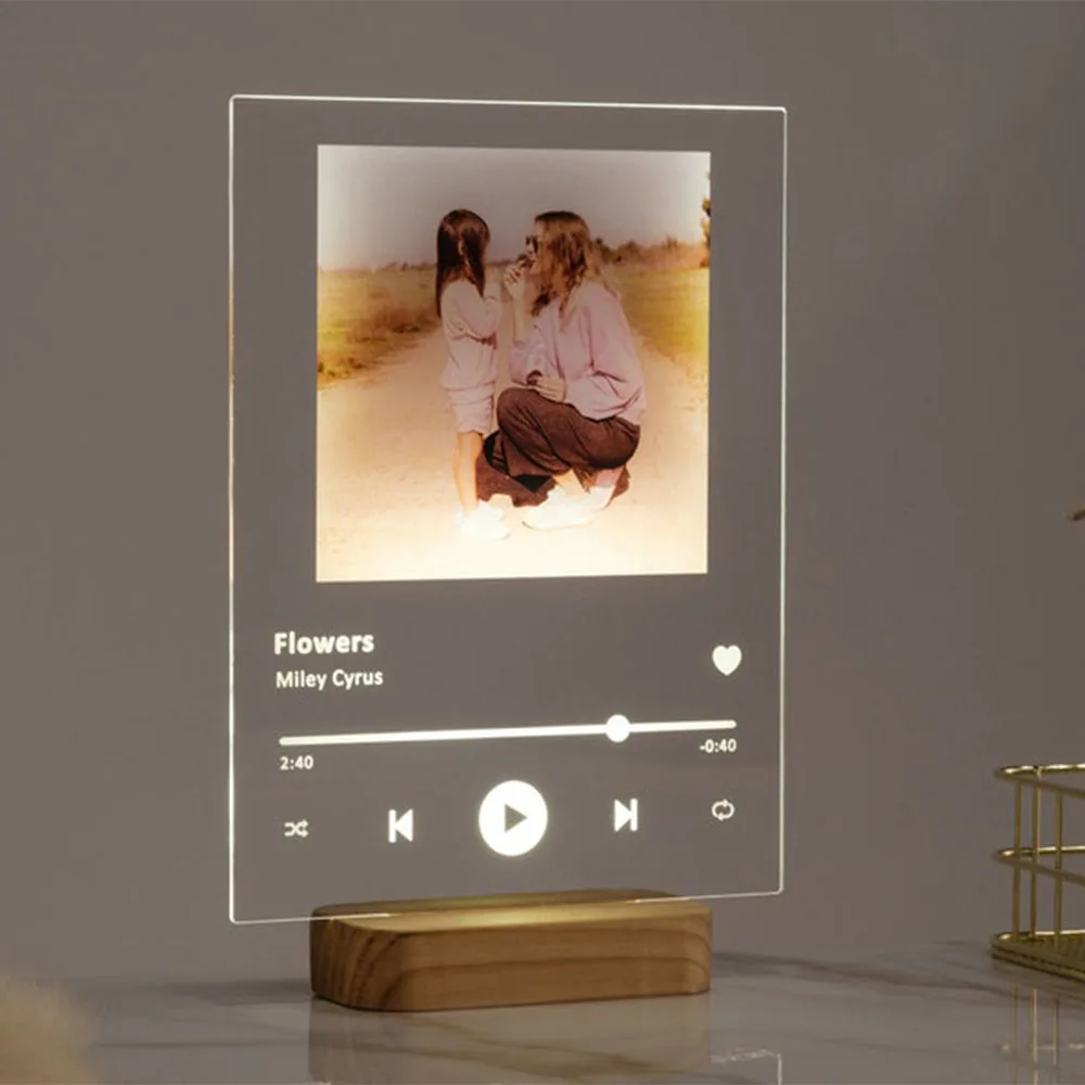 Targa acrilica con foto personalizzata Targa con canzone musicale personalizzata Copertina dell'album Decorazione da tavolo Regalo di anniversario romantico per coppie