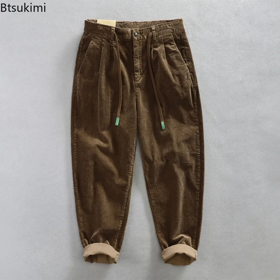 Frühling Herbst Vintage Cord Hosen für Männer Lose Beiläufige Gerade Hosen Männlichen Streetwear Jugend Cityboy Kordelzug Jogginghose Image