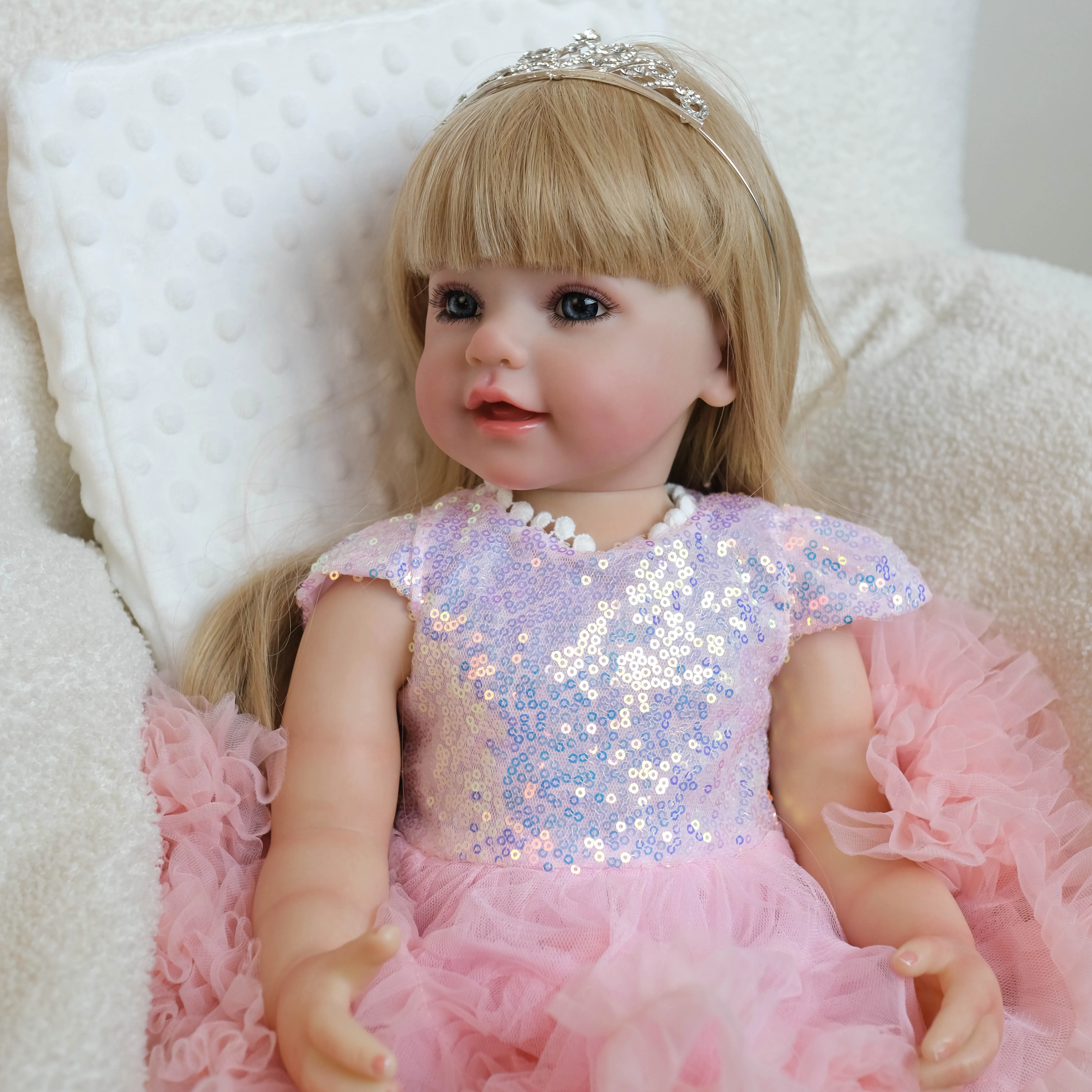 NPK-Full Vinyl Reborn Kleinkind Mädchen Puppe, Hübsche Prinzessin, lebensechte Babypuppe, Weihnachtsgeschenk für Mädchen, 22"