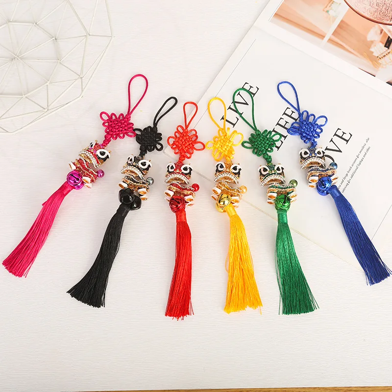 Chinese Style Little Lion Car Pendant Mascot Lion Dance Car Rearview Mirror Tassel Hanging Decoration Cute Car Accessories