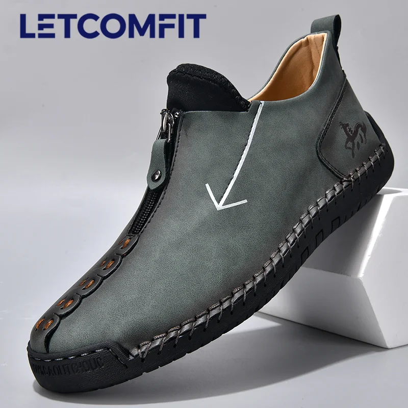 Neue 2025 handgemachte Leder Casual Männer Schuhe Design Turnschuhe Mann atmungsaktive Leder Schuhe Männer Stiefeletten Outdoor Plus Größe 39-48