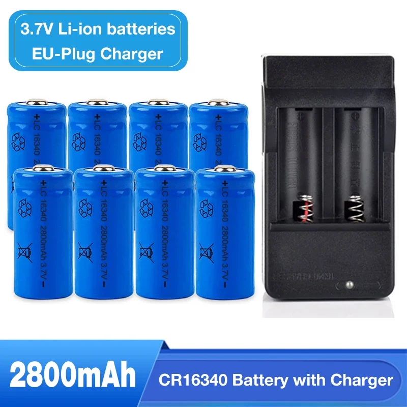 4-8PCS 3,7 V 2800mAh Li-Ion 16340 Batterie CR123 CR123A Wiederaufladbare Batterien für Laser Stift LED Taschenlampe kamera + Ladegerät Image