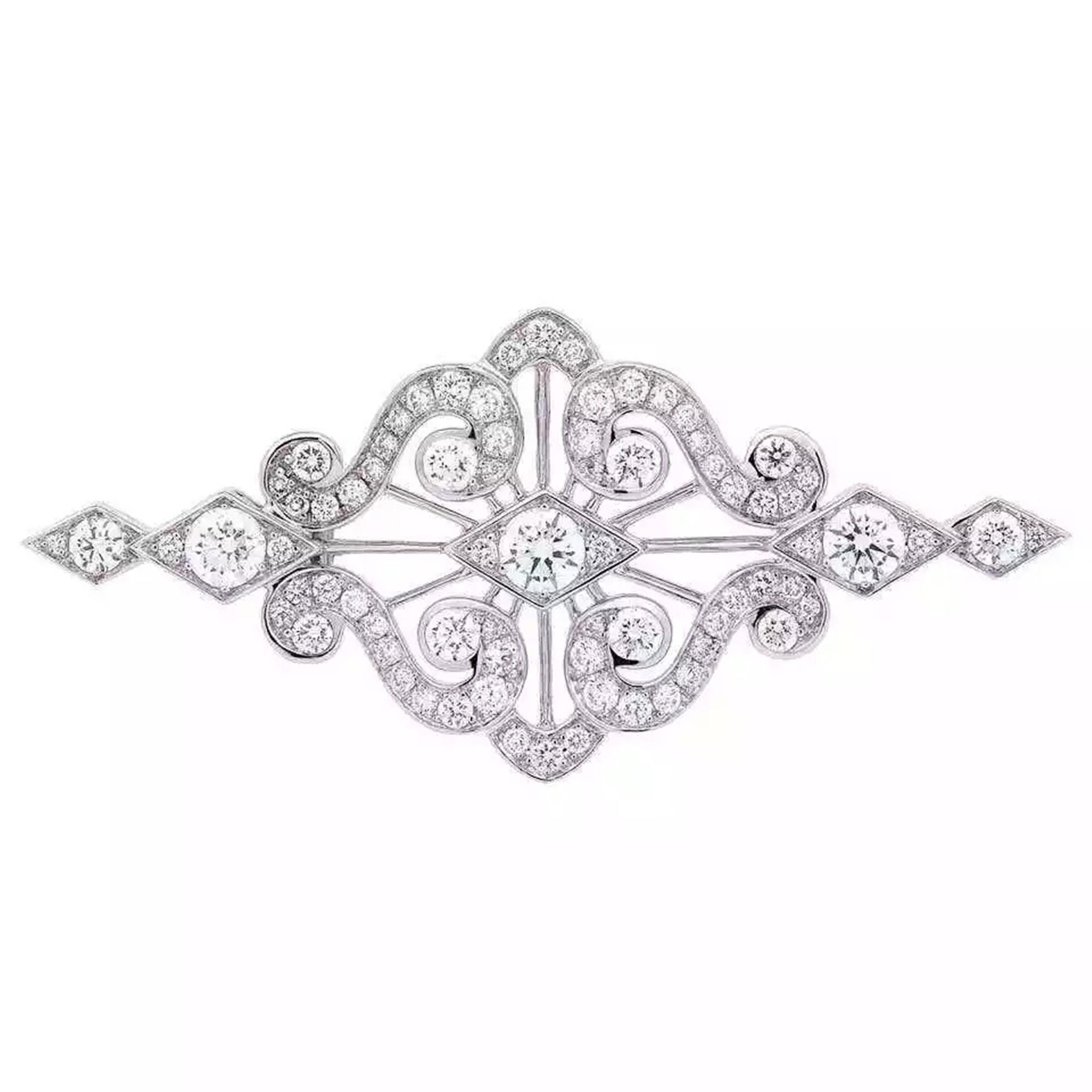 Spilla antica retrò di metà secolo, spilla Art Déco con diamante moissanite rotondo, spilla da sposa in argento 925 e oro 14 carati, spilla regalo di