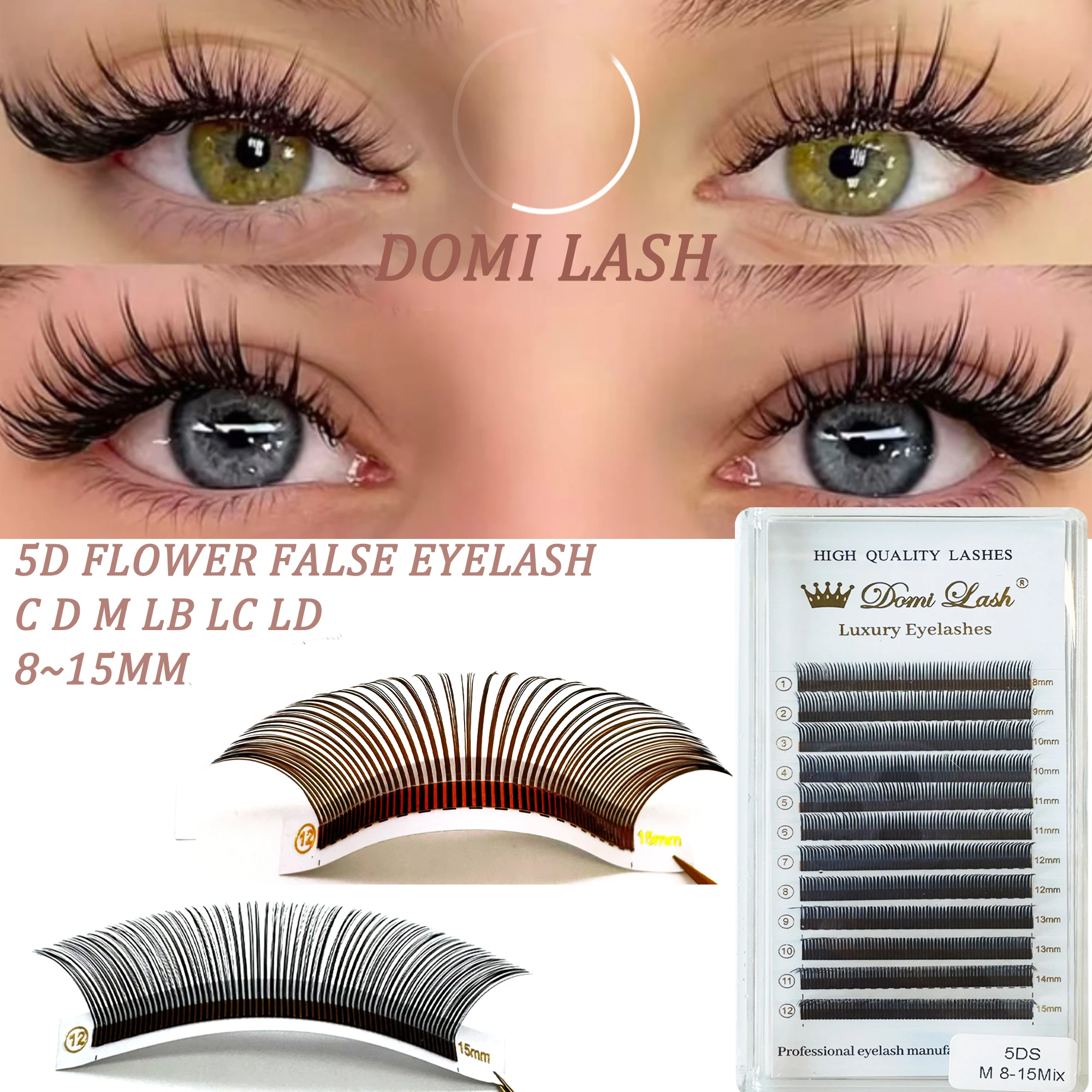 Domi LB LC M Curl 5D Flower Lashes Wimpernverlängerung Coffee Spike Fluffy Volume Fans Wispy Premade Clusters Fairy Flora Lashes Image