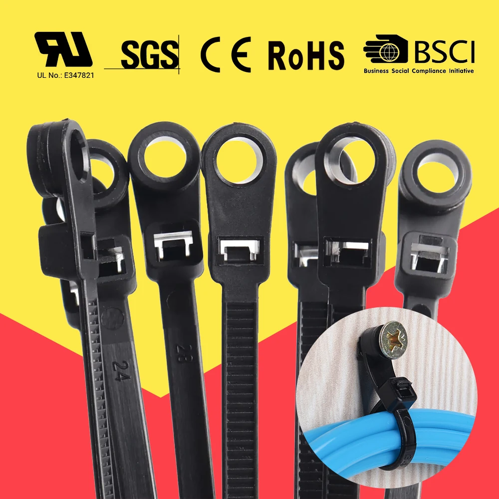 100 Stück Nylon-Kabelbinder mit Schraubenloch, selbstsichernde Kabelbinder, Befestigungsschlaufe, Büro-Organizer, feste Kabelbinder Image