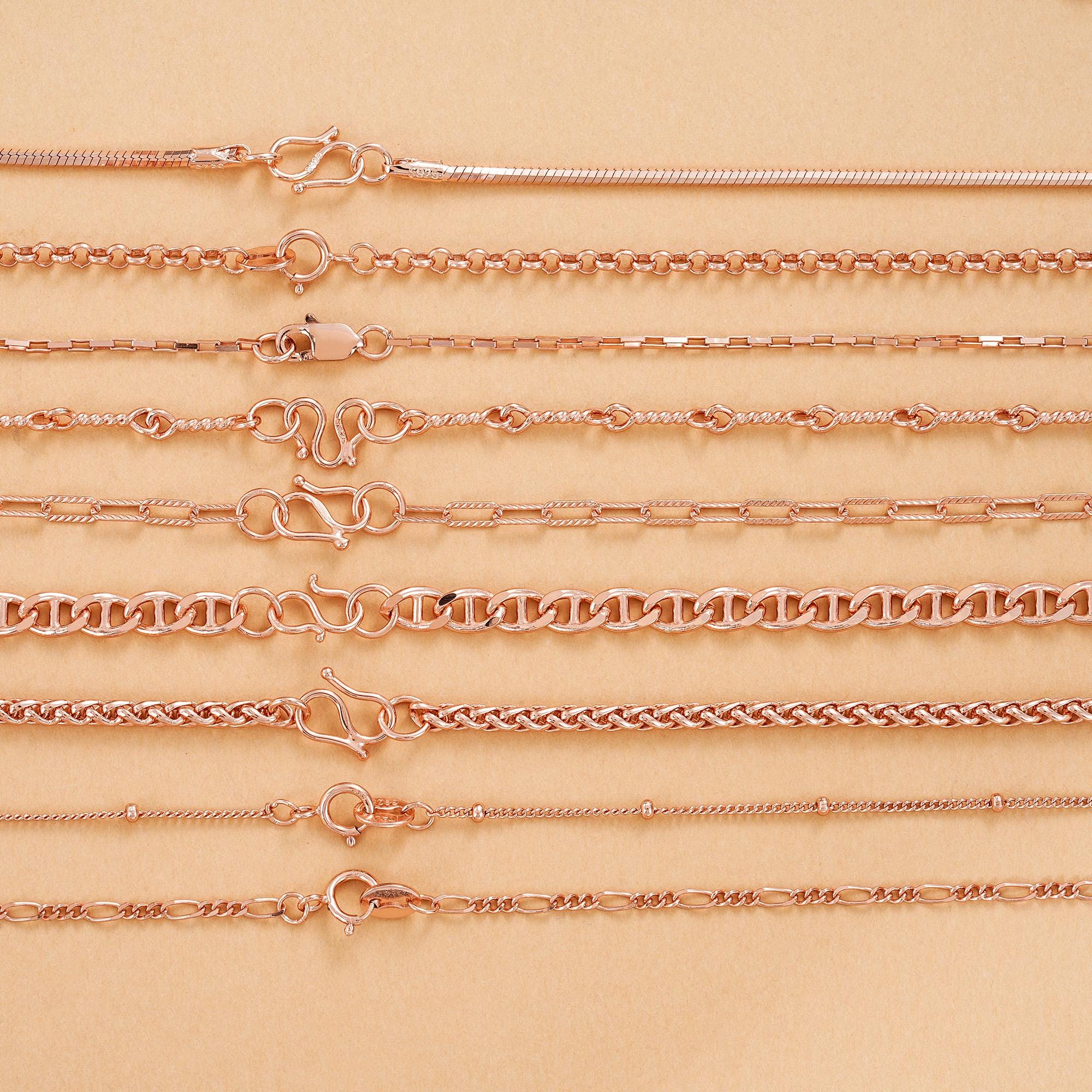 Collana e bracciale in argento sterling 925 oro rosa, catena per bracciale e collana, catena a graffetta, catena Rolo, catena a serpente, catena a cav