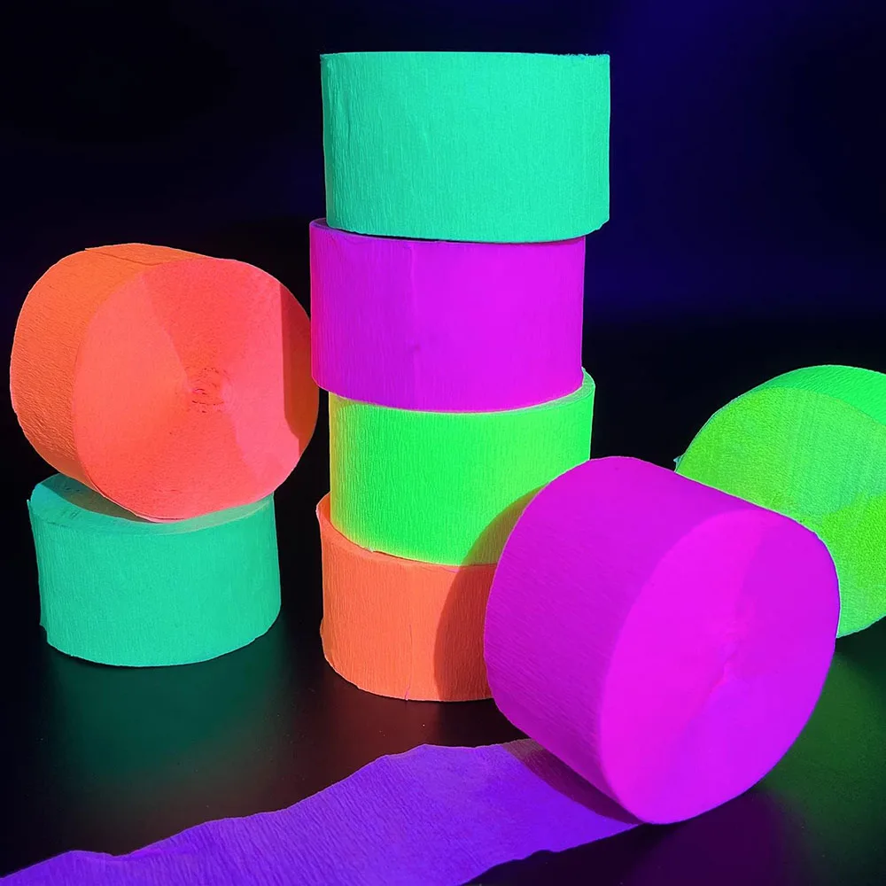 8 Stück/16 Stück/24 Stück leuchtendes Faltenpapier, UV-Reaktion, fluoreszierendes Neonpapier, Luftschlangen, leuchtendes Partyzubehör und Dekorationen Image