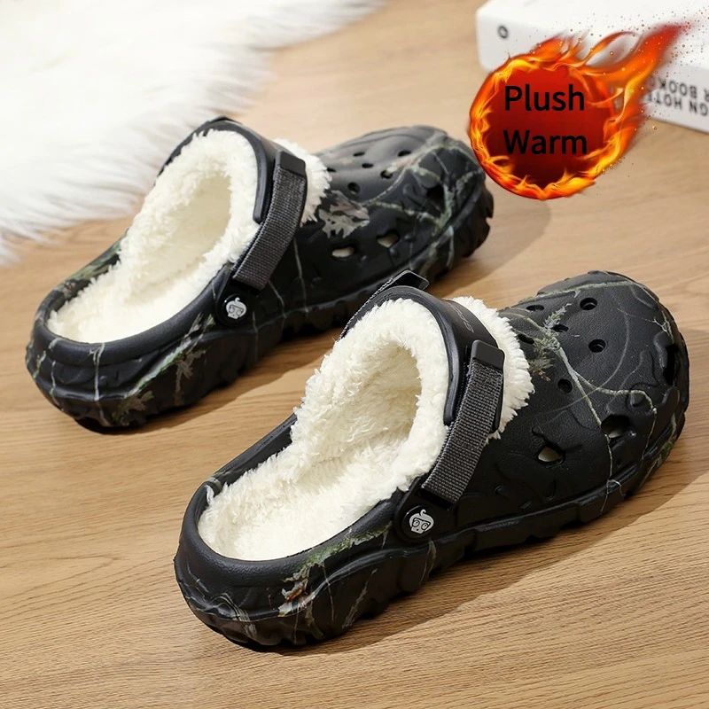 Winter Herren Clogs Hausschuhe Warme Pelzige Hausschuhe Weiches Zuhause Baumwollschuh EVA Fluff Slides Outdoor Bequeme Plüschfell Clogs Größe 47
