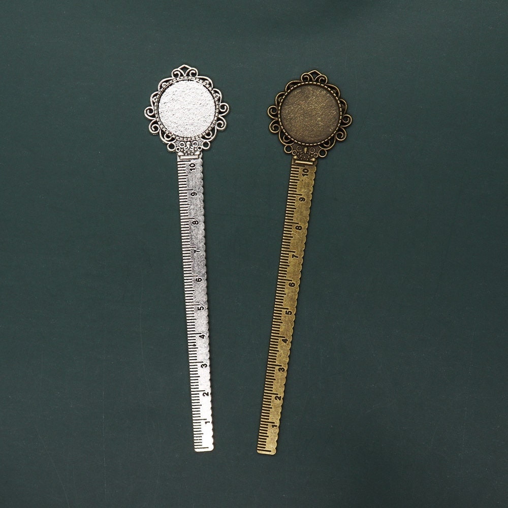 Antico tono d'argento / Antico bronzo Righello Segnalibro Base Impostazione Vassoio Lunetta ciondolo fascino, Fit 20mm Cabochon / Picture / Came, gioi