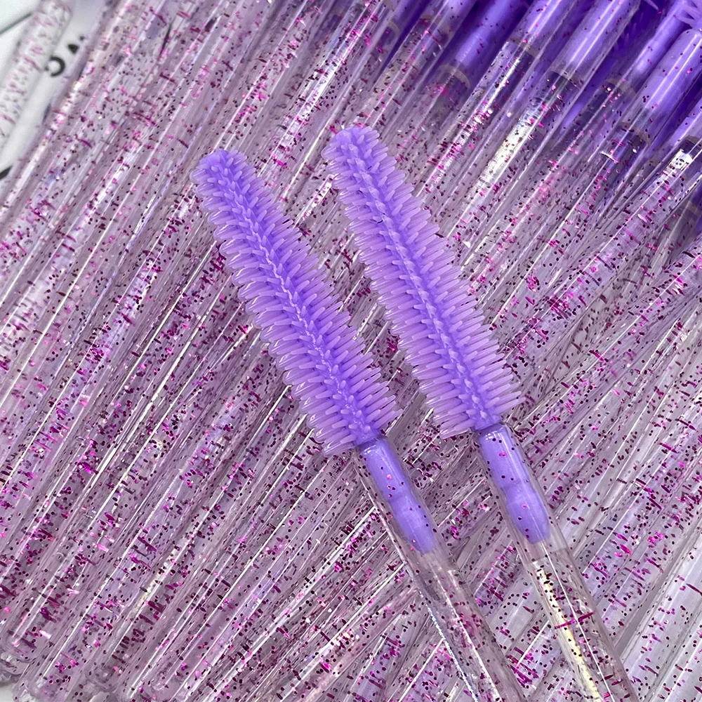 50 stücke Kristall Silikon Wimpern Pinsel Augenbraue Zauberstäbe Applikator Make-Up Pinsel Wimpern Verlängerung Spoolie Microbrush Kosmetik Werkzeug Image