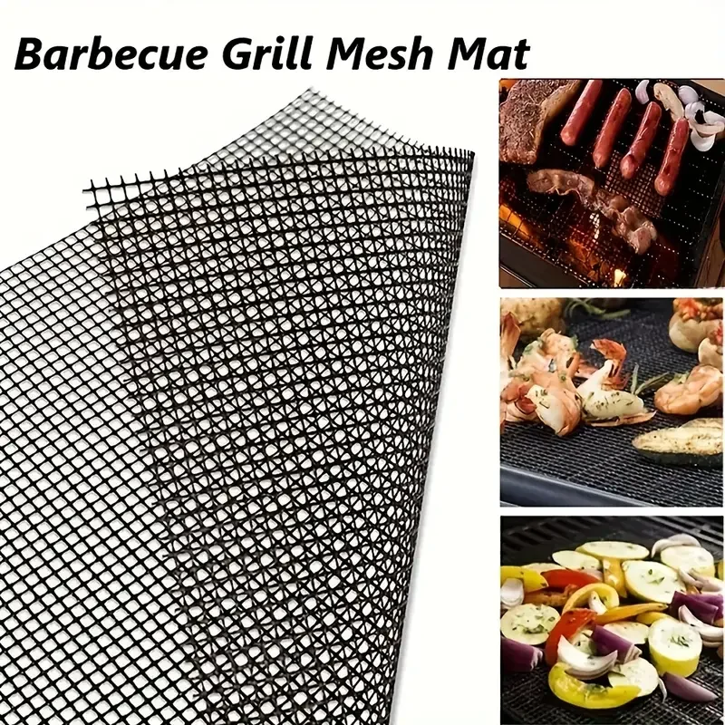 1/3/5 Stück, antihaftbeschichtete, wiederverwendbare Grillmatte, leicht zu reinigende Netzunterlage für elektrische Gas- und Holzkohlegrills, Kochen im Freien Image