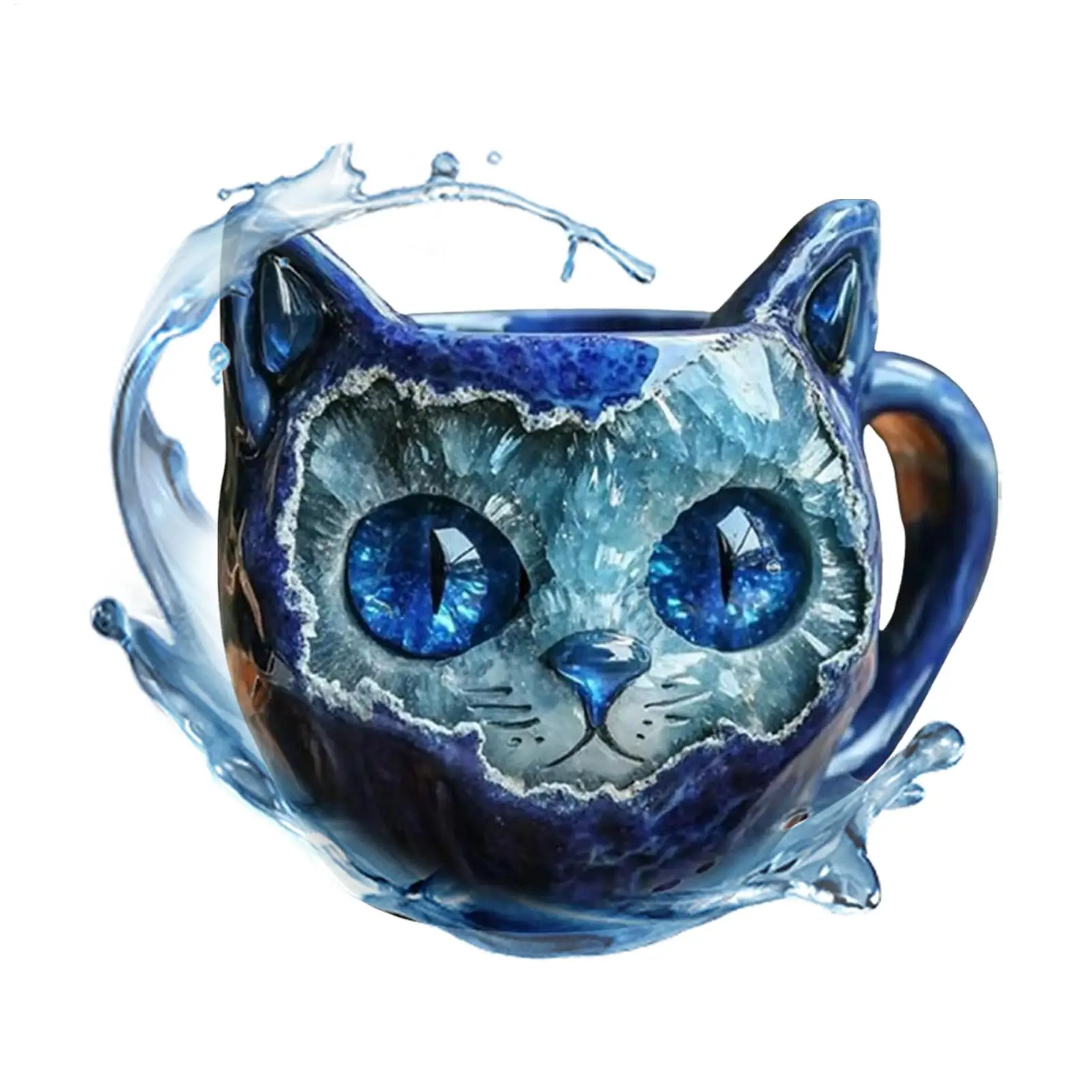 Katze Tasse Geode Mineral Kristall Katze Kaffeetasse handgemachte Harz Home Decor Geode Tier Trinkflasche für Frauen Männer Liebhaber Image