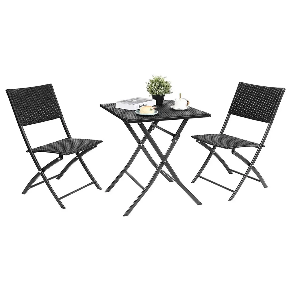 3 Stück Outdoor Klapptisch 2 Stühle Set Klapp möbel Stuhl Rattan Material tragbare Camping Picknick tisch & Stuhl Balkon Set