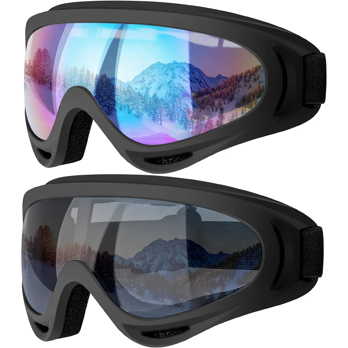 1 Paar Unisex-Ski- und Snowboardbrillen mit blendendem und verstellbarem Riemen – Farbverlauf (Dunkelblau/Schwarz) zum Snowboarden Image