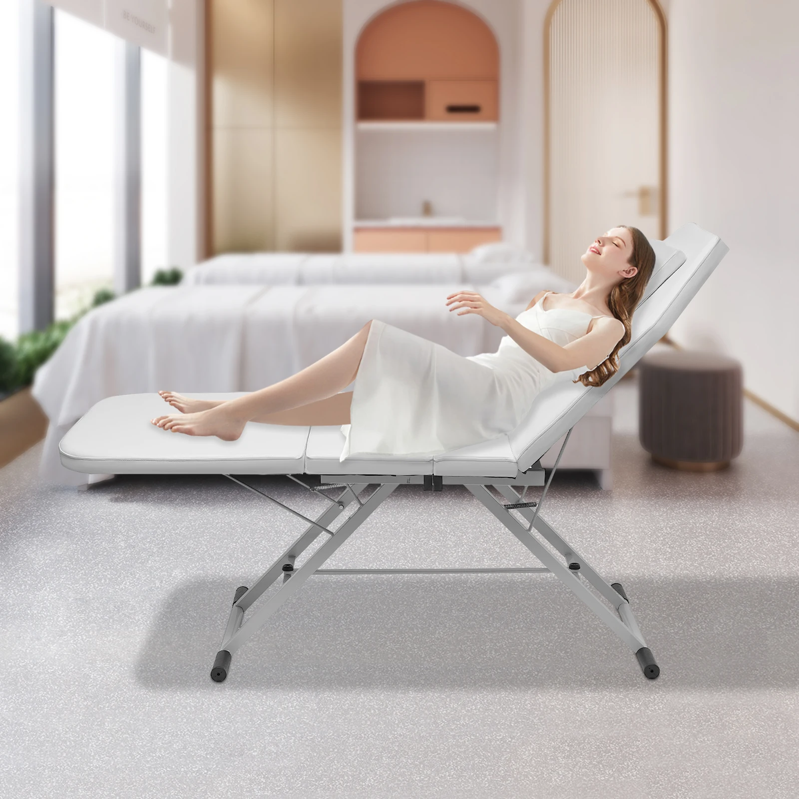 White 3-Section Foldable Beauty Bed, Massage Salon Spa Beauty Bed, for foot massage shops,beauty salons