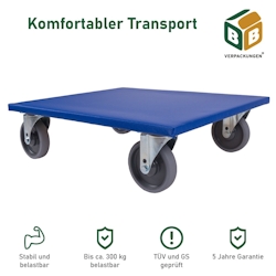 3 x Möbelroller (600 x 500 x 165 mm) 300 kg Traglast Gummi-Lenkrollen spurloses Rollverhalten Möbelhund BB-Verpackungen Image