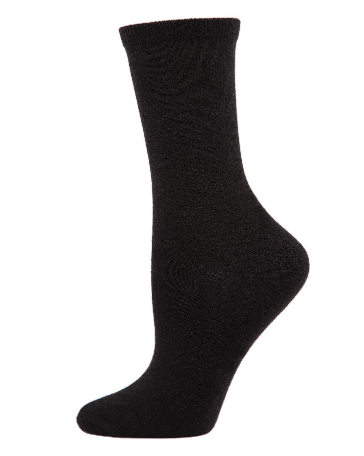 Plus Size Women's Women's Solid Soft Flat Knit Cashmere Blend Crew Sock by MeMoi in Black (Size 9)