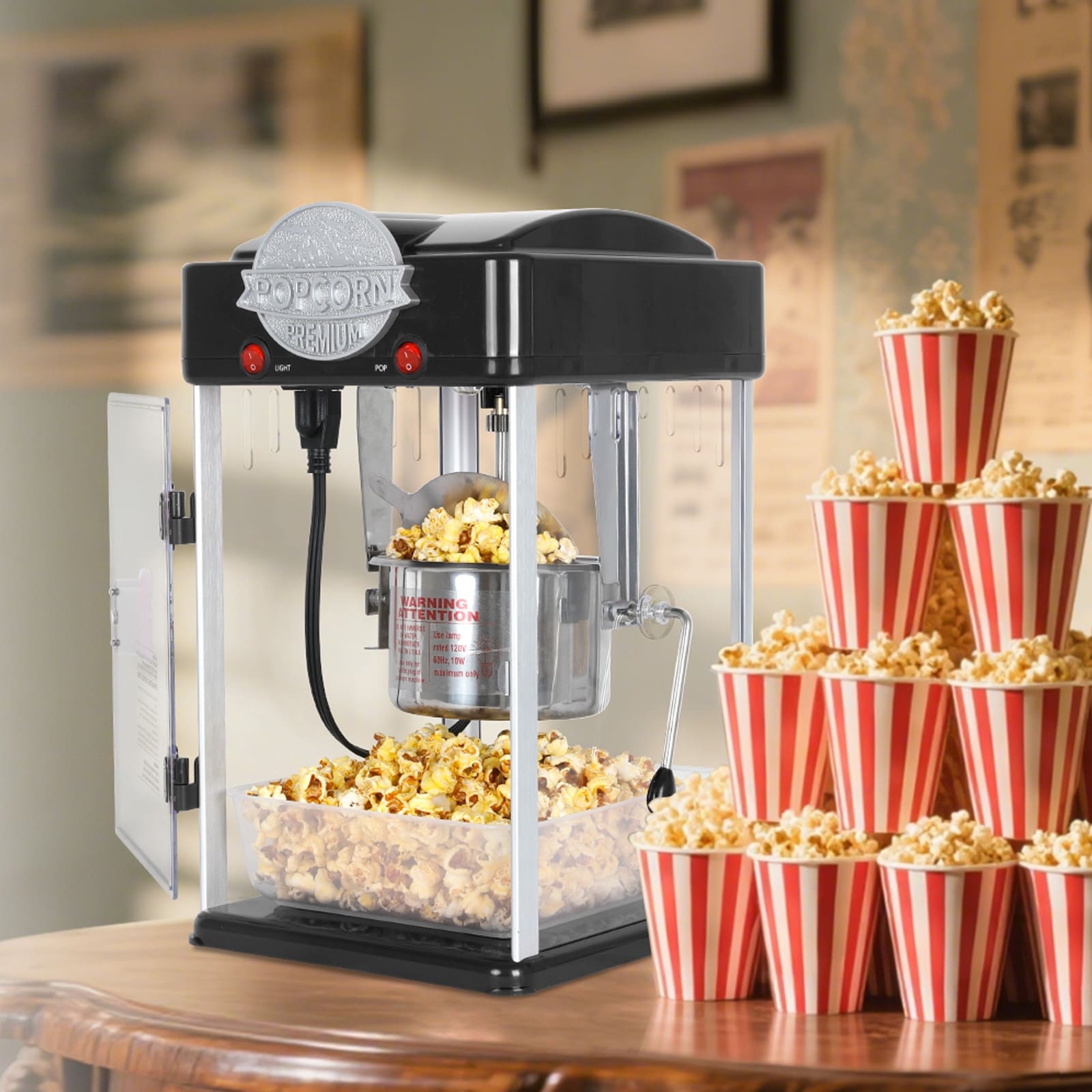 Popcorn Maker Machine with 6 Oz Stainless Steel Kettle Countertop Popper
