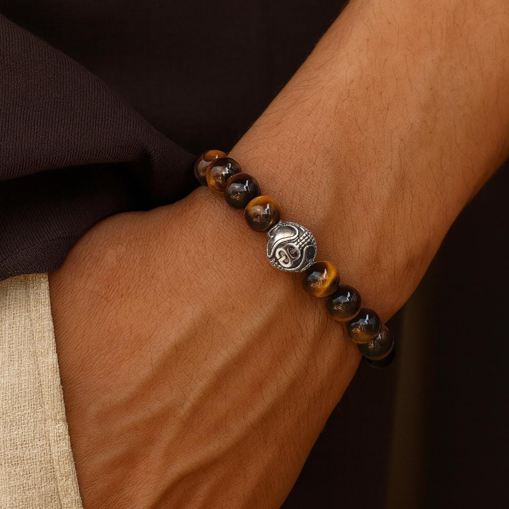 Bracciale in occhio di tigre, bracciale da uomo, bracciale da uomo, bracciale da uomo di design, bracciale con perline di Bali. Bracciale in occhio di