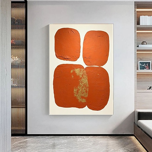 Handgemaltes, warmes Orange – architektonische abstrakte Wandkunst im Wabi-Sabi-Stil, minimalistische orangefarbene Wandmalerei als Wohndekoration Image