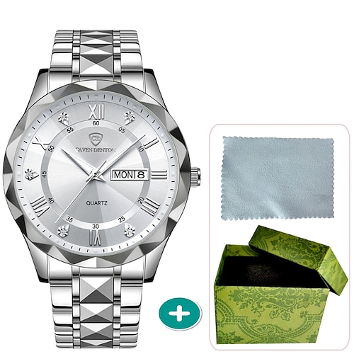 Hochwertige Herrenarmbanduhr, modische Herren-Quarzuhr mit Strassverzierungen, Doppelkalender, Leuchtzifferblatt, Edelstahlgehäuse und -armband – die beste Geschenkidee für Männer Image