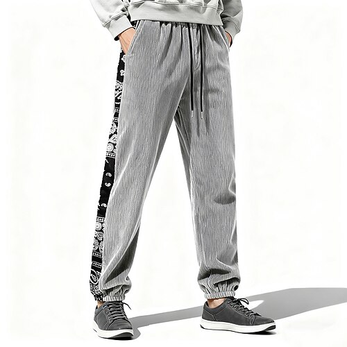 Herren Jogginghose Cordhose Baggy-Hosen Freizeithose Kordelzug Seitenstreifen Einfarbig Komfort Volle Länge Outdoor Lässig Täglich Urlaub Mode Schwarz Marineblau Unelastisch Image
