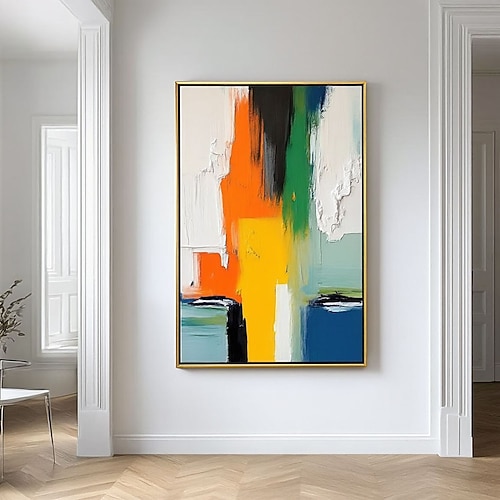 Originales abstraktes Farbblockgemälde, moderne geometrische Leinwandkunst, großformatige, strukturierte, farbenfrohe Wandkunst, handgefertigte Bürodekoration Image