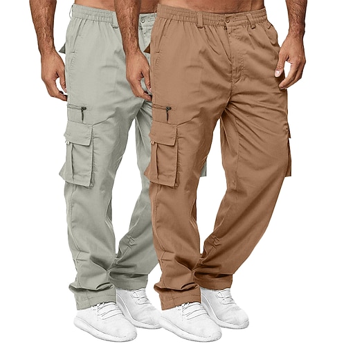 Herren Cargo-Hosen Cargohose Wanderhose Elastischer Bund Mehrere Taschen Einfach Atmungsaktiv Volle Länge Outdoor Lässig Täglich Ethno-Stil Klassicher Stil GrünKhaki BlauKhaki Unelastisch Image