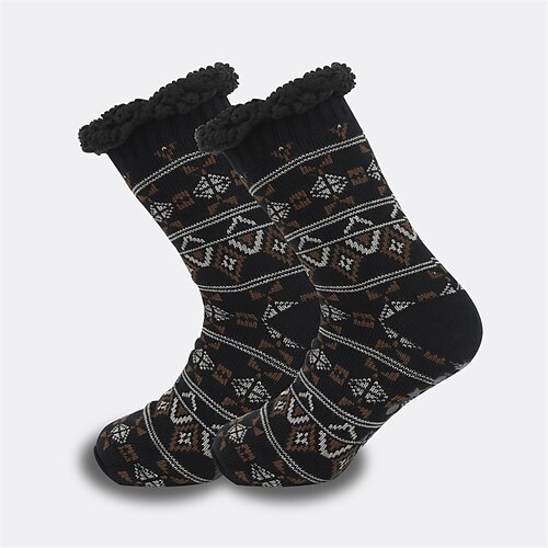 Herren 1 Paar Socken Socken mit Sherpa-Futter Freizeitsocken Wintersocken Schwarz Weiß Farbe Geometrisch Tarnung Urlaub Täglich Basic Warm Winter Mode Ethnisch Image