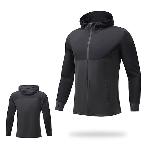 Herren Sportjacke Mit Kapuze Langarm Oberteil Athleisure Herbst Winter Farbblock Sonnenschutz Leicht Fitnessstudio Wandern Training Sportbekleidung Sportkleidung Schwarz Blau Dunkelblau Image