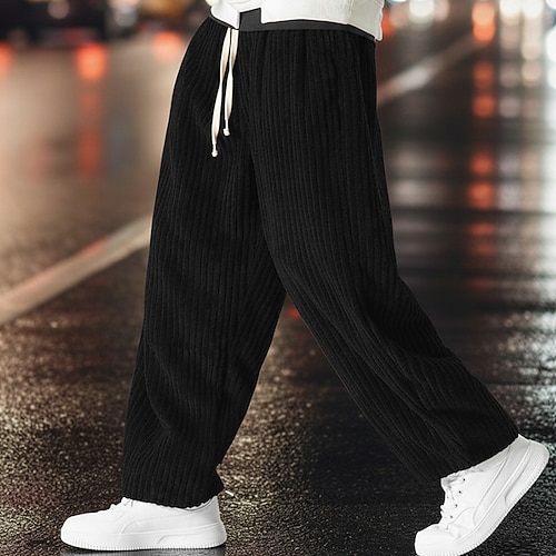 Herren Jogginghose Hose Cordhose Baggy-Hosen Haremshose Kordelzug Elastischer Bund Einfach Feuchtigkeitsableitend Atmungsaktiv Volle Länge Sport im Freien Lässig Täglich Mode Streetwear Schwarz Image