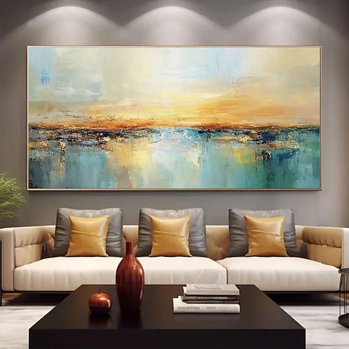 Ölgemälde, handgemalt, abstraktes Sonnenuntergangs-Meeresbild, großformatiges, strukturiertes Ozeangemälde, Impasto-Technik, Strandwandbild, farbenfrohe Himmelsspiegelung, Leinwandkunst, Image