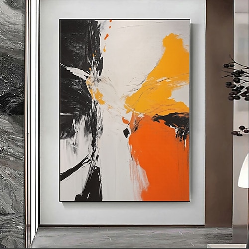 Großes, abstraktes Kunstwerk in Orange für das Schlafzimmer, extra großes, handgefertigtes Acrylgemälde auf Leinwand, lebendige Wanddekoration für moderne Interieurs. Image