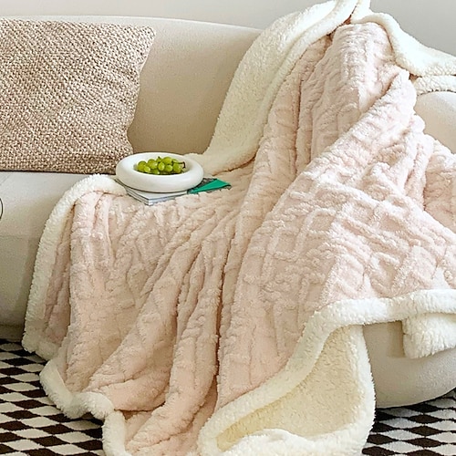 Winterliche Taft-Fleecedecke, dicke Sherpa-Korallenfleece-Überwurfdecke für Büro, Sofa oder Bett, warm, weich, kuschelig, kleine Decke Image