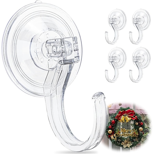 4 Stück Saugnapf-Kranzhaken – robust, Tragkraft bis zu 8,2 kg, 4,6 cm große Haken, ideal für Halloween- und Weihnachtskränze, kein Werkzeug erforderlich, beschädigt Glastüren und Fenster nicht. Image