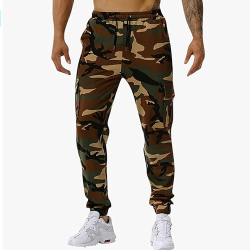 Herren Jogginghose mit Bündchen Cargohosen Sporthosen Kordelzug Mit Taschen Hohe Taille Unterteile Fitnessstudio Athleisure Trainieren Frühling Herbst Elastisch Fitnessstudio Training Track Normale Image