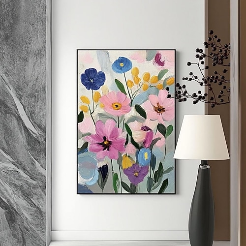 Handgemaltes, klassisches abstraktes Blumenbild, handgefertigte Wandkunst, großes botanisches Ölgemälde mit Blumenmotiv, Poster, Dekoration für Zuhause, Schlafzimmer oder Wohnzimmer Image