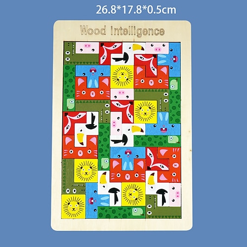 3-in-1 Holzpuzzlebrett - Tangram Blöcke Tic-Tac-Toe Spiel - Montessori Lernspielzeug für Kinder Familie Weihnachtsgeschenk